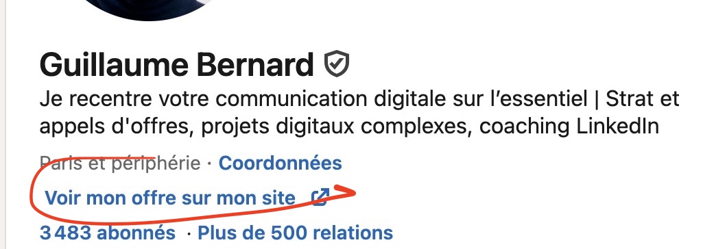 visualisation du lien site web sur linkedin